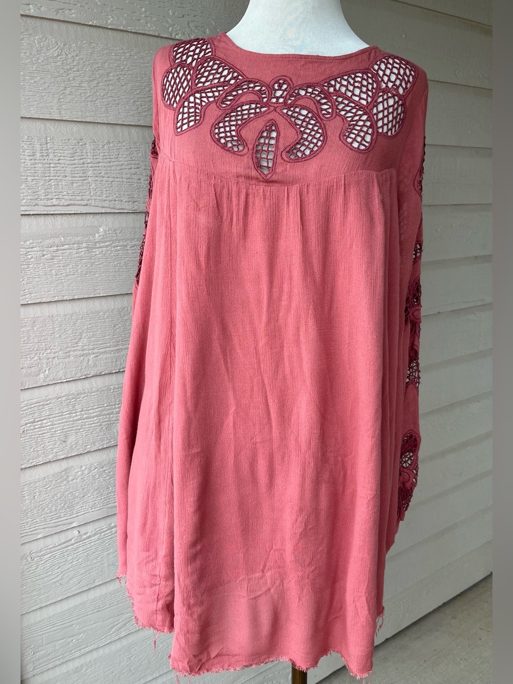 Free People Dusty Rose Lace Open Back Flowy Festival Dress Size Medium
